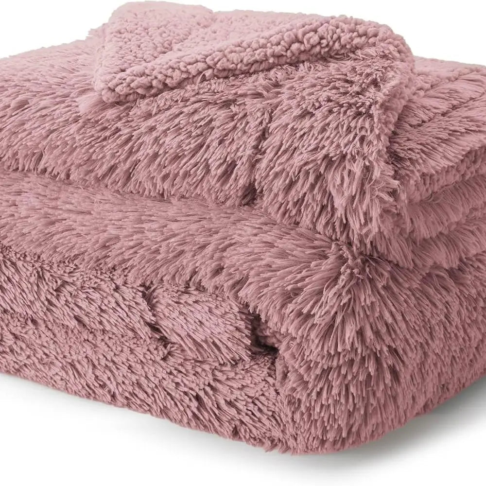Queen Size Plush Sherpa Blanket | Cozy Warm Faux Fur Throw
