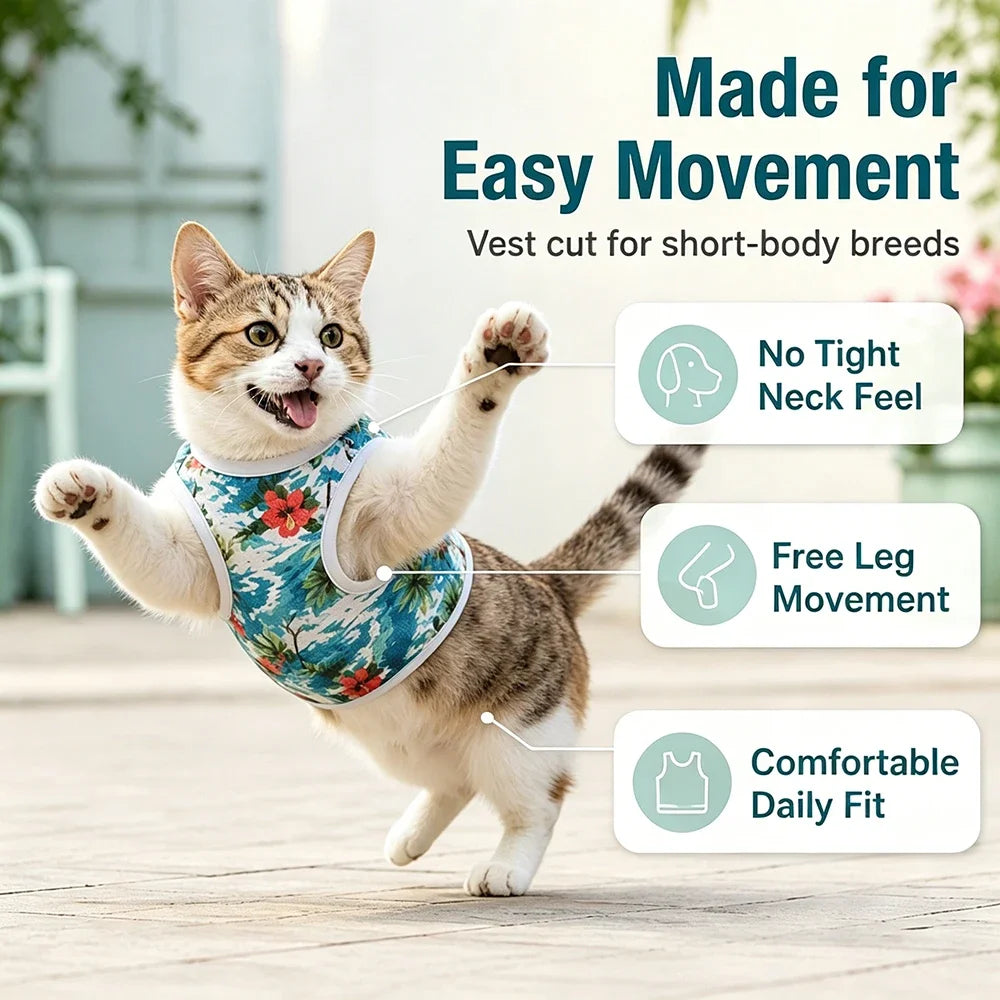 3PCS Pet Cat Vest Set Summer Breathable Mesh Sphynx Cats Clothes Shirt Lightweight Soft Puppy Kitten Outfits for Indoor Outdoor