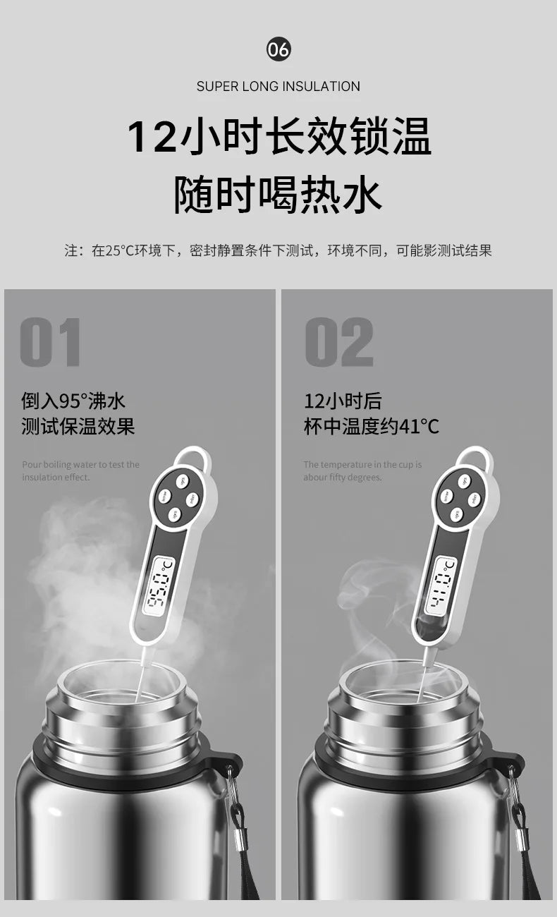 Large Capacity Insulated Stainless Steel Thermos with Temperature Display
