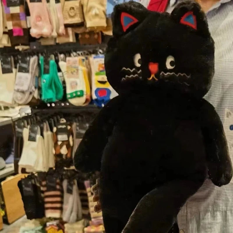 Unique Pink Polka Dot Cat Plush Toy | Soft Black Kitten Cushion