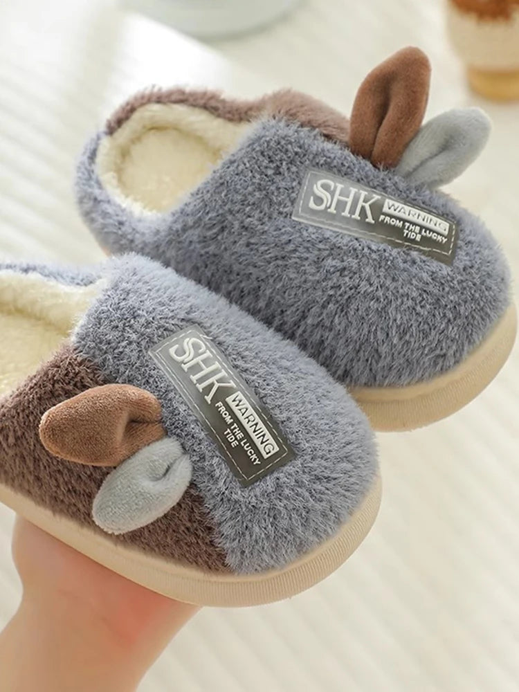 Cute Animal Print Plush Slippers for Kids | Cozy Indoor Shoes
