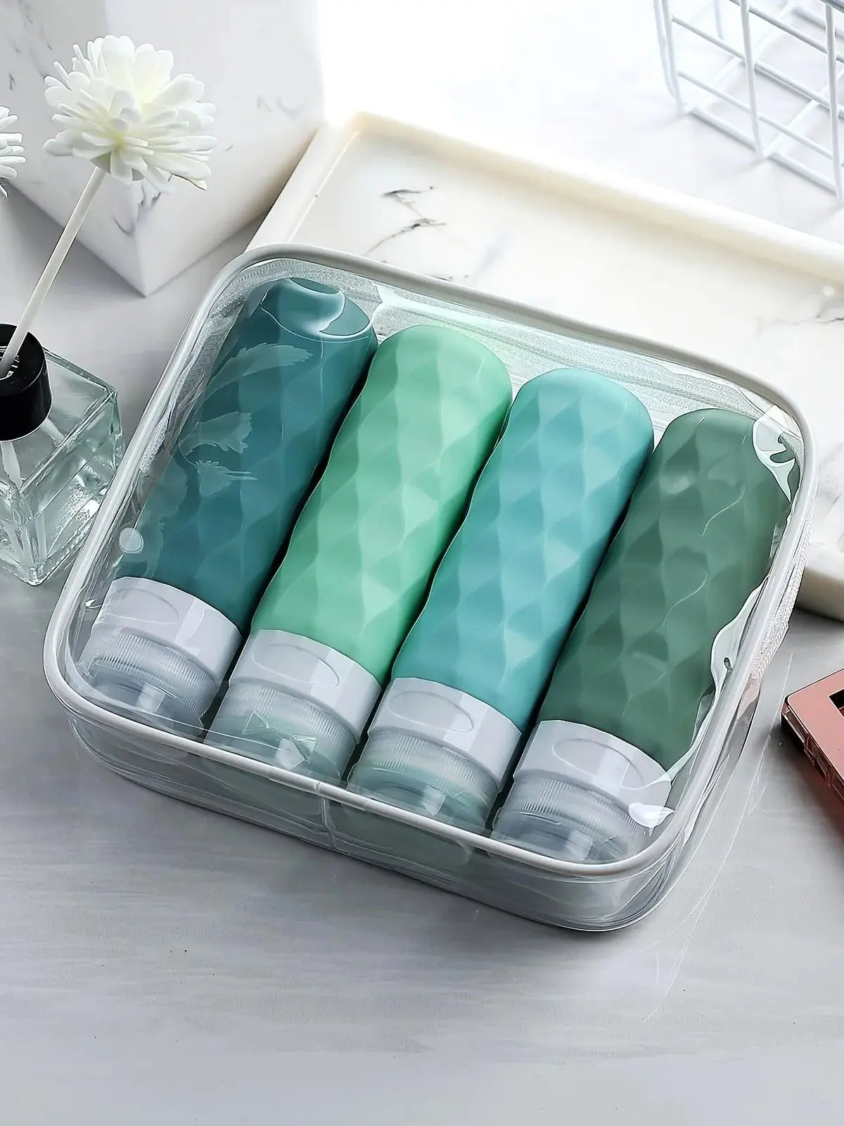 Portable Refillable Bottles with Diamond Texture | Travel Toiletry Set