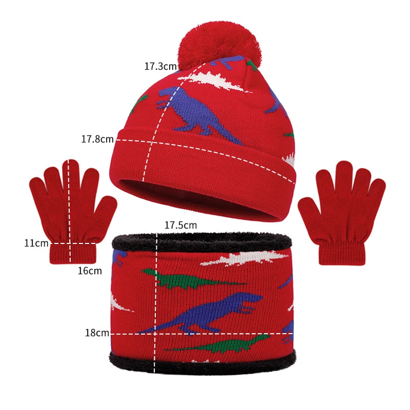 Kids Dinosaur Hat, Glove & Scarf Set | Warm Winter Accessories