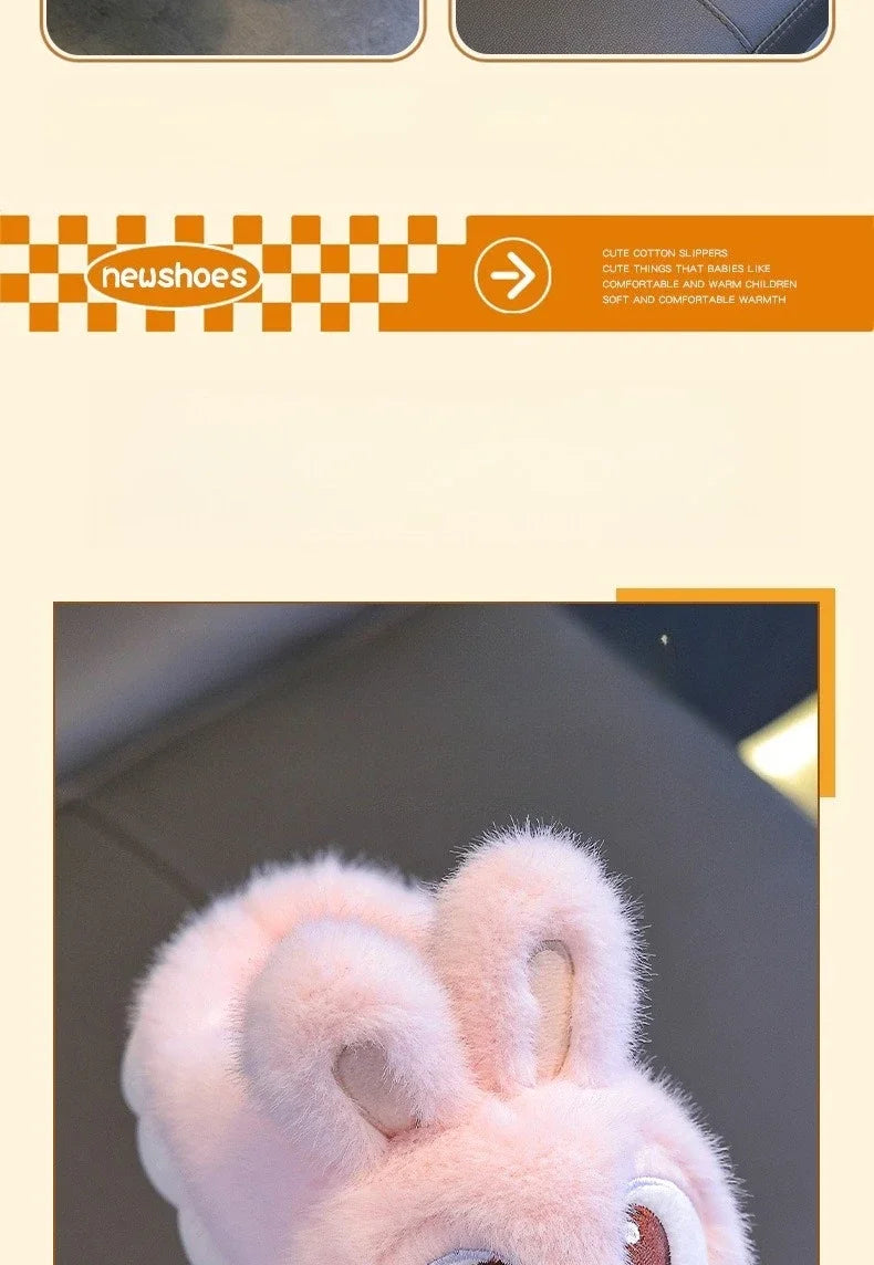 Children's Winter Cotton Slippers | Warm Rabbit Ear Indoor Shoes