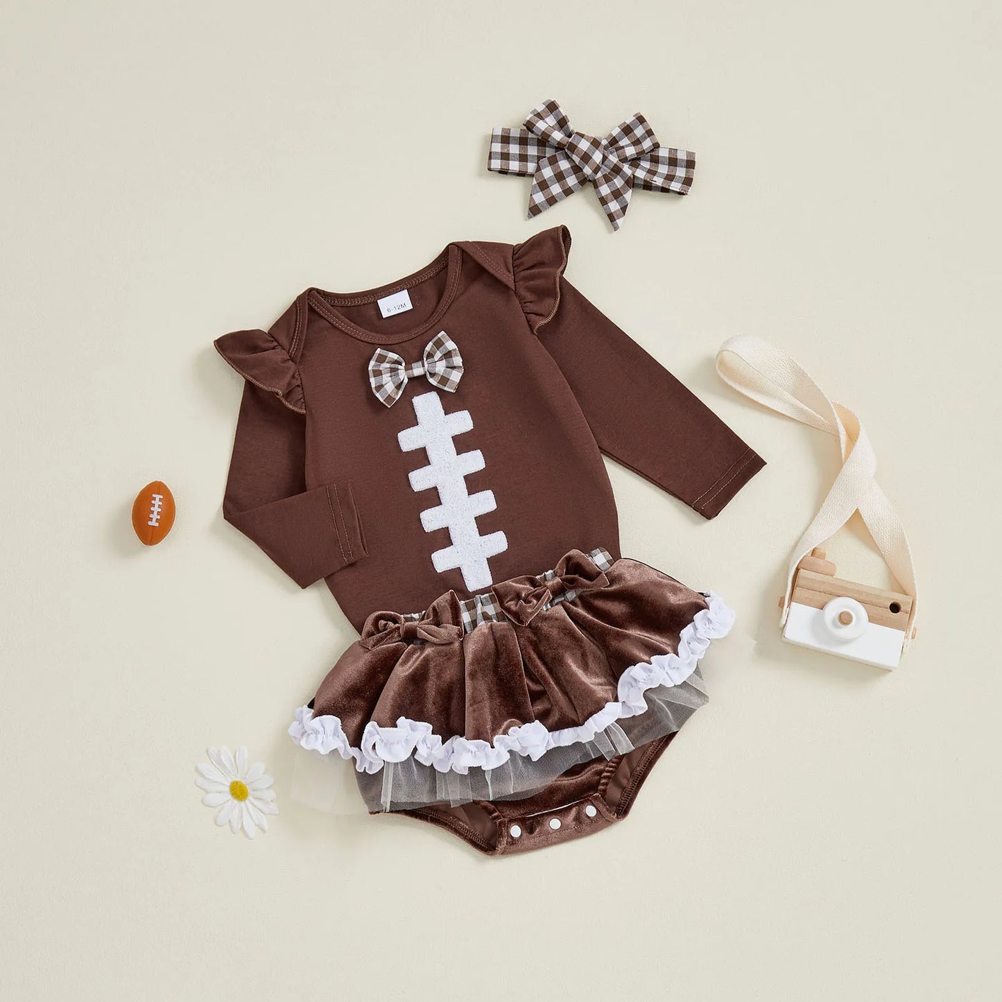 Adorable Baby Girl Football Embroidery Outfit | 3-Piece Set