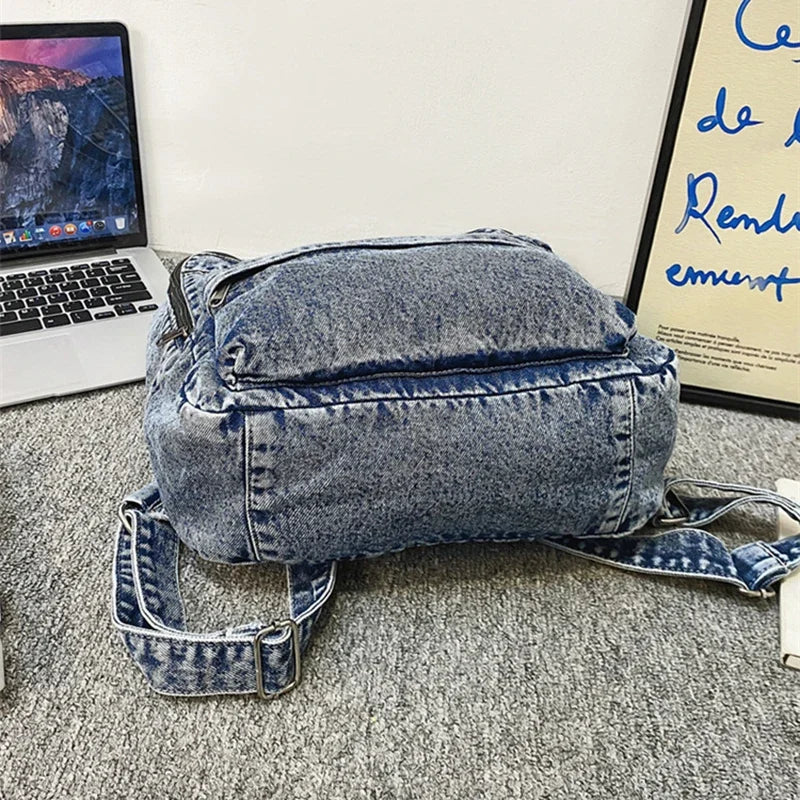 Casual Denim Backpack | Large Capacity Laptop Bag for School & Travel