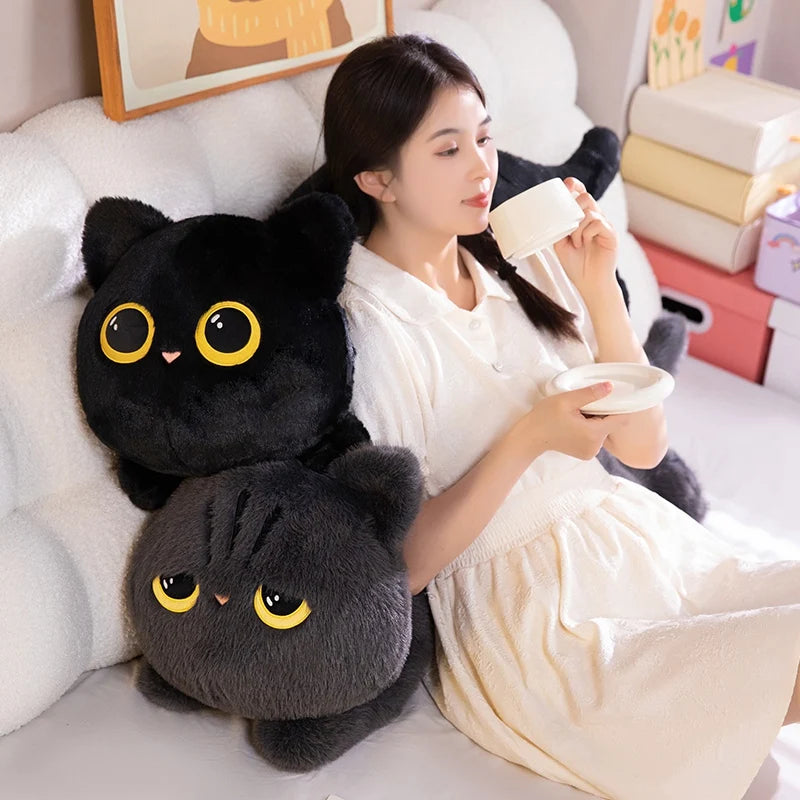 Cute Black Cat Plush Pillow | Soft Nap Cushion for Home & Office