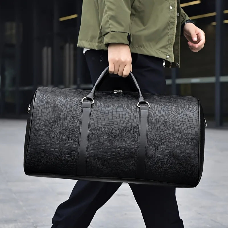 Large Retro Crocodile-Textured Travel Duffel Bag | Durable Vacation Luggage