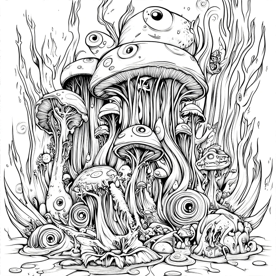 Mushroom World Coloring Book | Stress Relief & Creative Fun