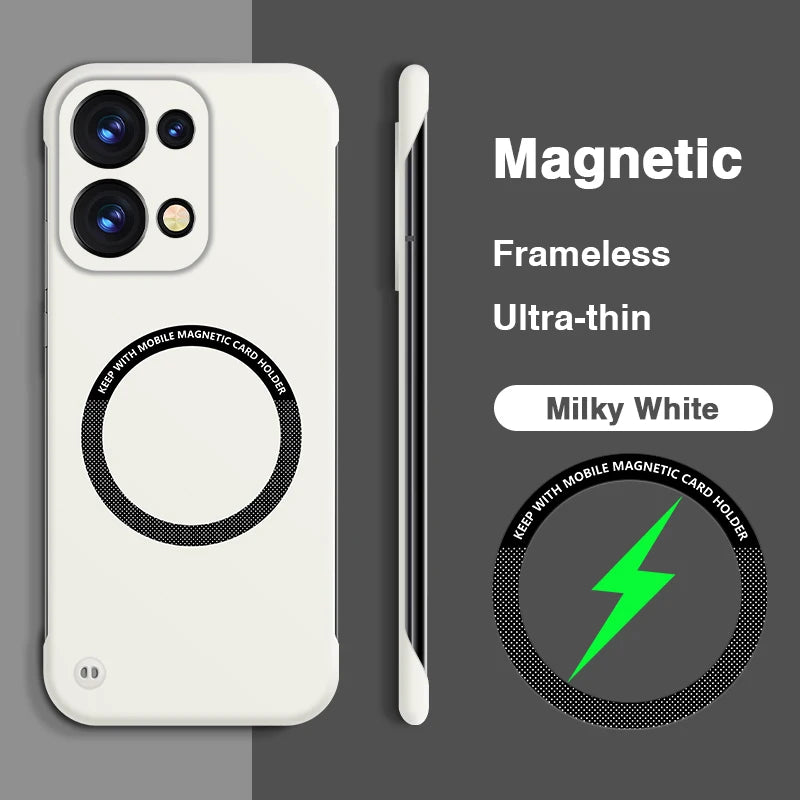 Magnetic Frameless Phone Case for OPPO Reno 13 Reno13 Pro 13Pro 5G Hard PC Armor Wireless Charging Bumper Cover Plain Thin Shell