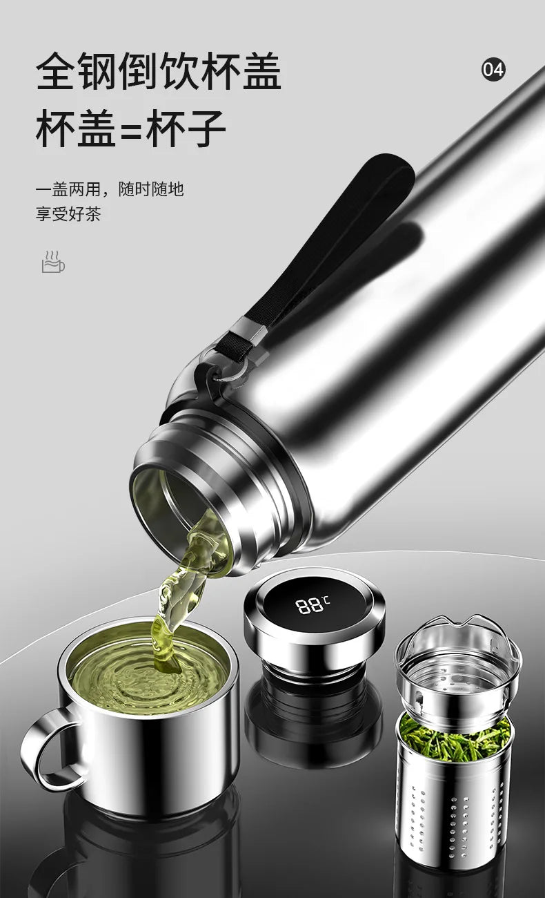 Large Capacity Insulated Stainless Steel Thermos with Temperature Display
