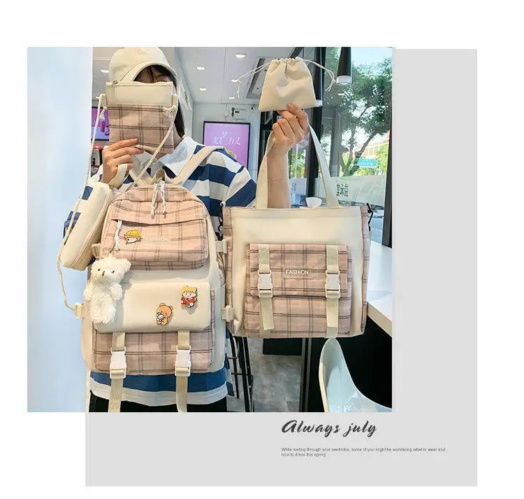 Large Capacity Kids Backpack | Versatile Nylon School Bag Set