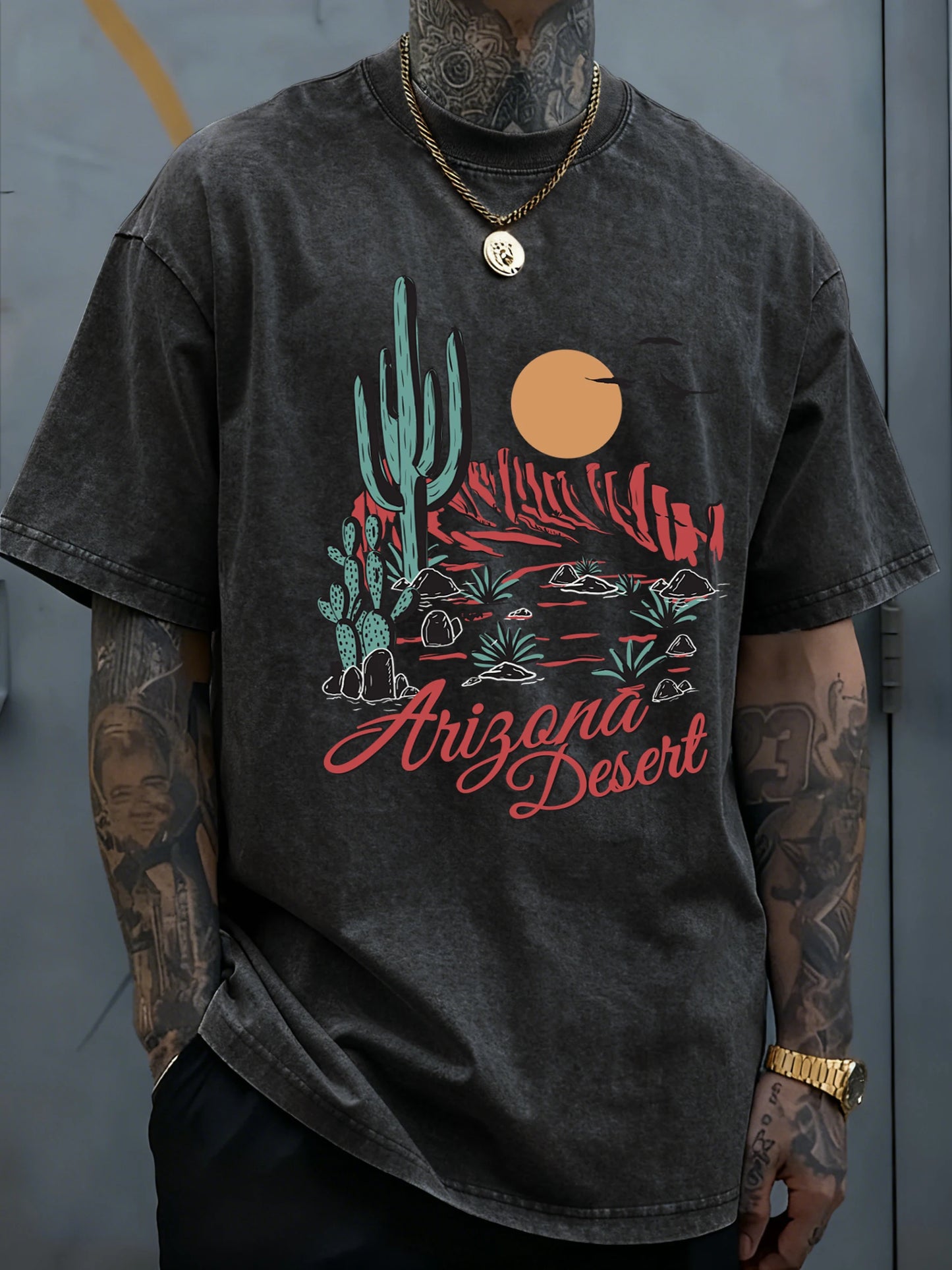 Men's Arizona Desert Cactus Graphic Tee | Soft Short Sleeve T-Shirt
