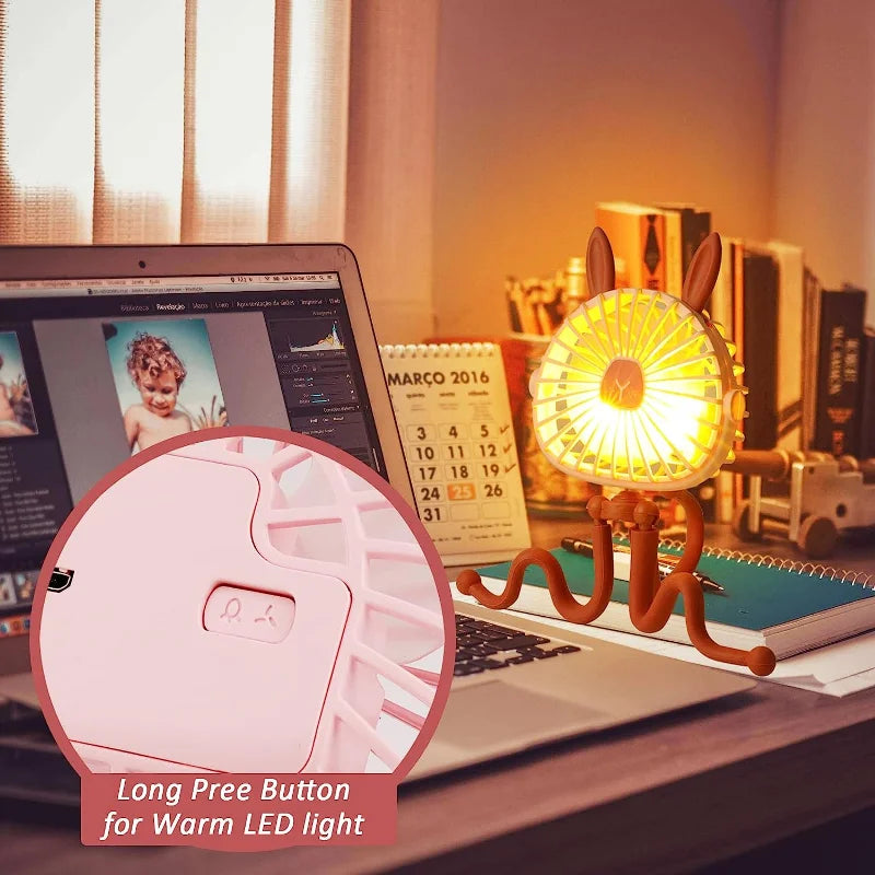 Mini Portable Bunny Stroller Fan | Rechargeable & 360° Rotate