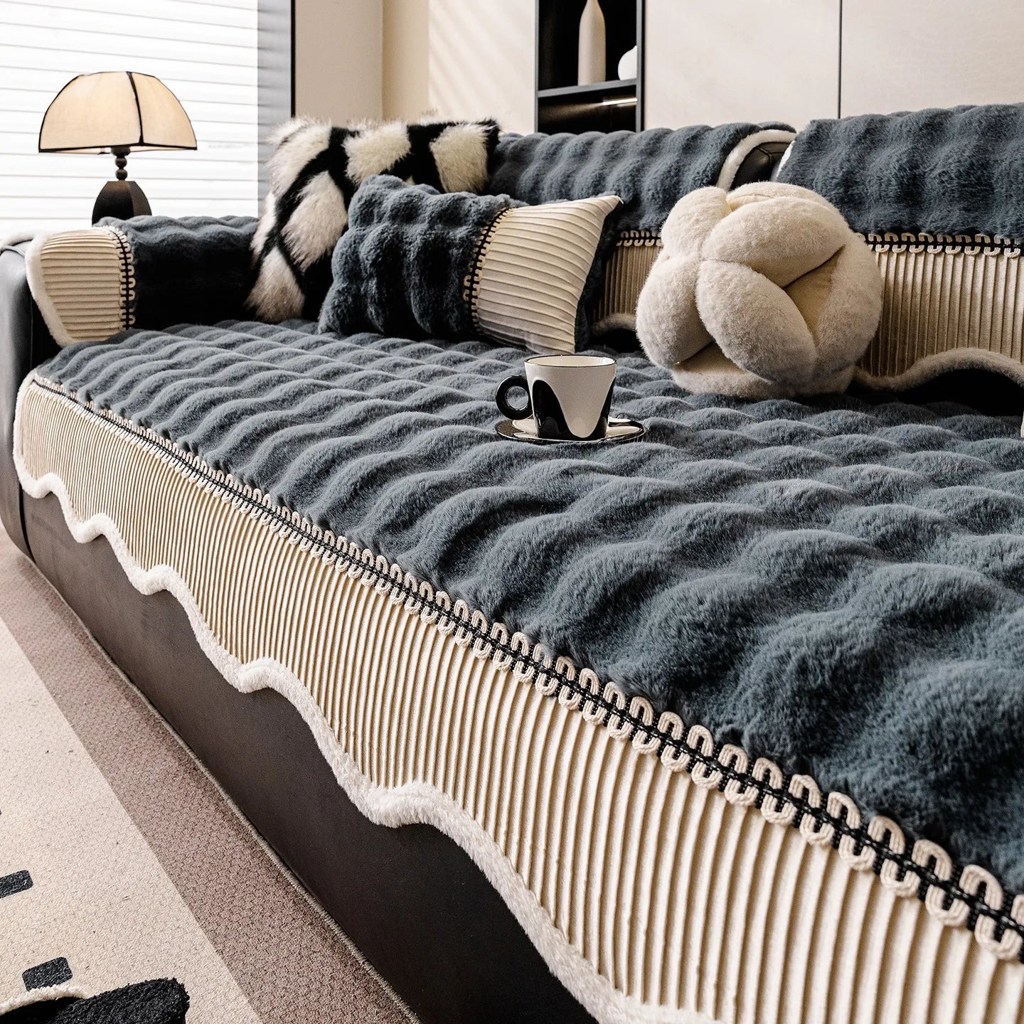 Luxurious Faux Rabbit Fur Sofa Cover | Soft Warm Living Room Decor