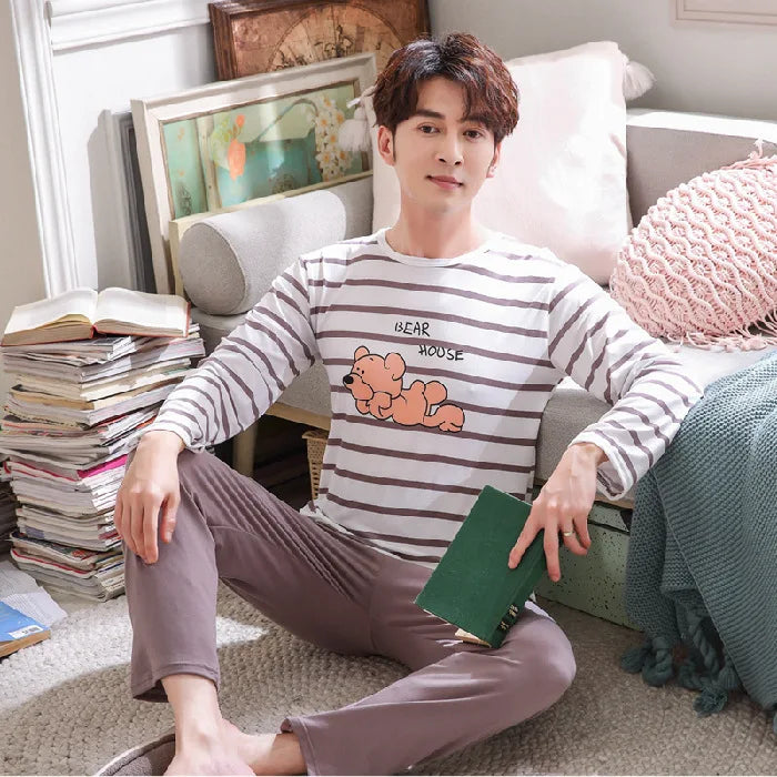 Men's Striped Long-Sleeved Pajamas | Comfortable Sleepwear Set