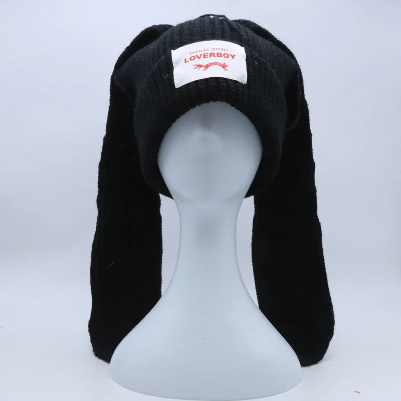 Unisex Long Fox Ears Knitted Beanie | Y2K Bunny Rabbit Hat
