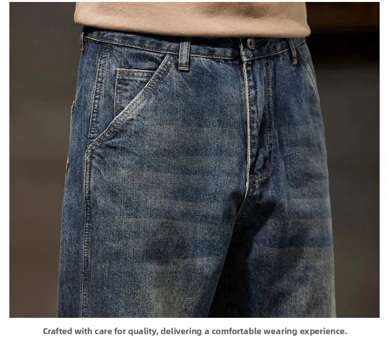 Retro American Style Men's Jeans | Loose Straight-Leg Denim Pants