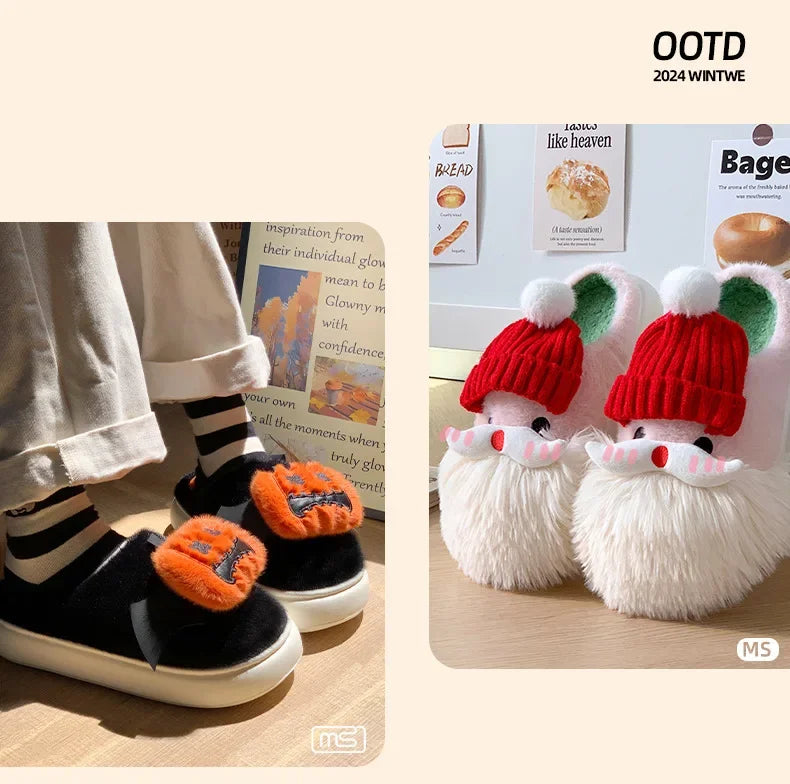 Funny Fluffy Platform Slippers | Cozy Cartoon Indoor/Outdoor Shoes