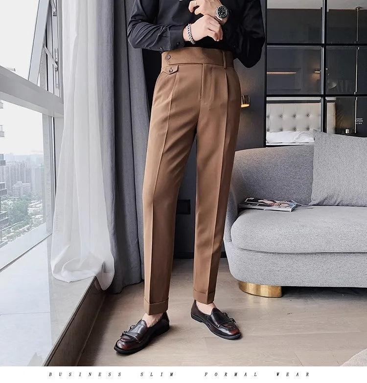 Stylish High Waist Slim Fit Suit Pants for Men | Comfortable Fashion