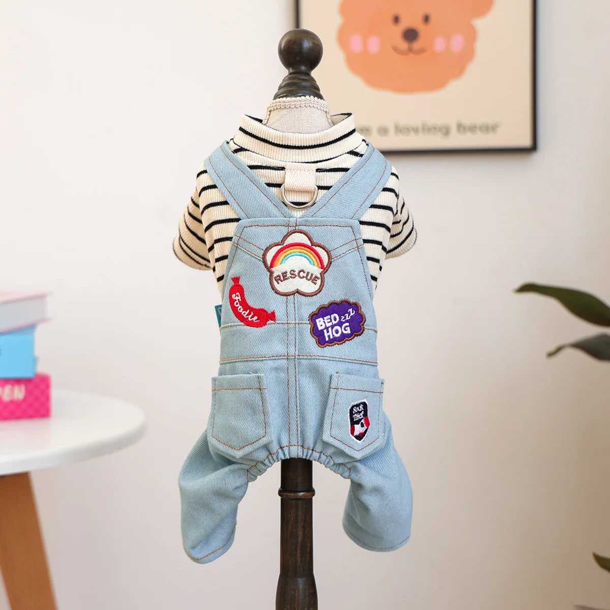 Small Dog Denim Overalls | Fun Patches Puppy Jumpsuit