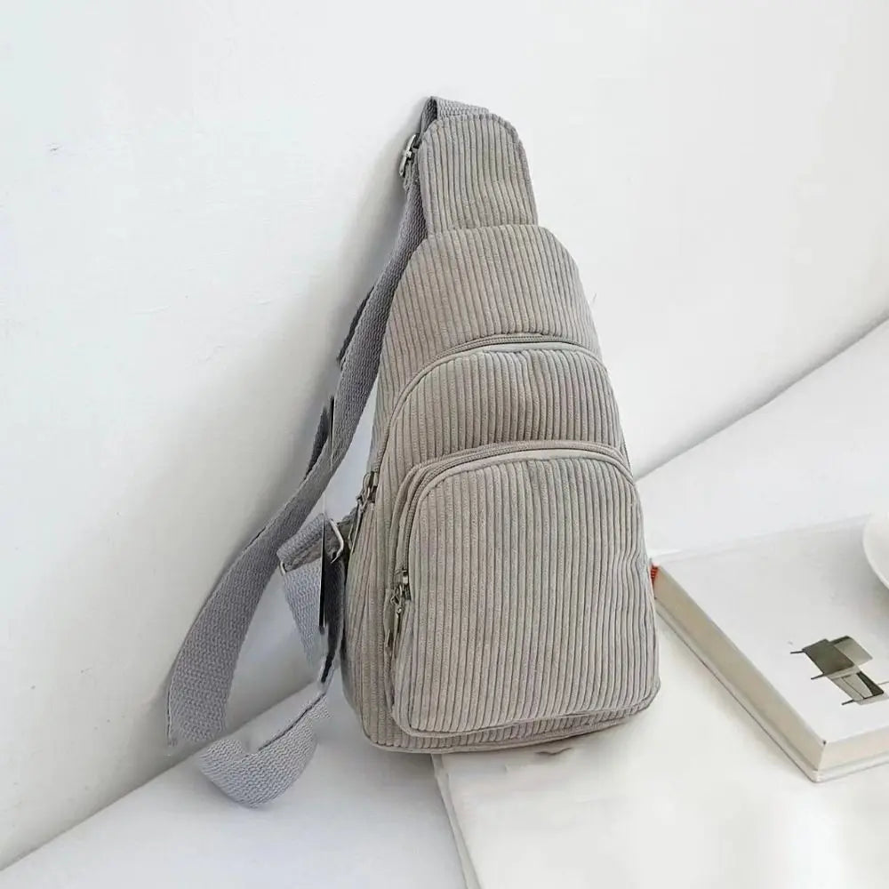 Solid Color Corduroy Chest Bag | Stylish Crossbody Schoolbag