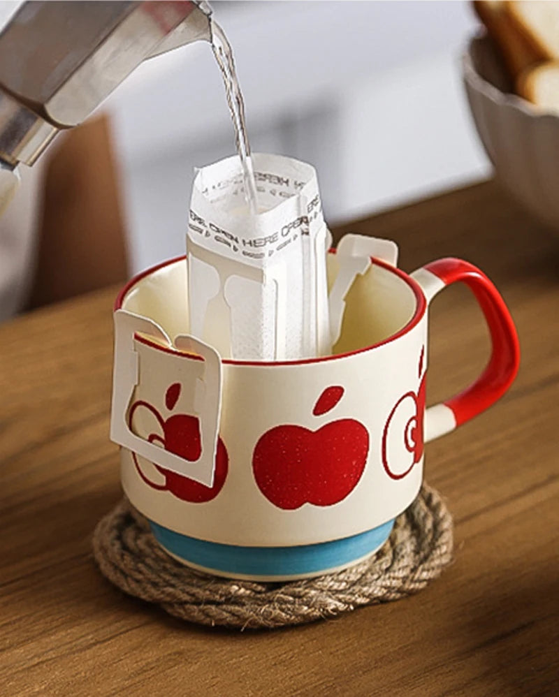 Set de tazas de cerámica retro japonesa con diseño floral de 300 ml | Vajilla elegante