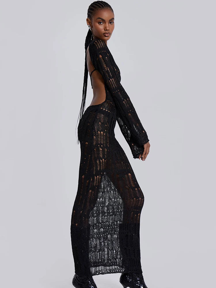 Elegant Hollow Out Backless Maxi Dress | Summer Women’s Fashion