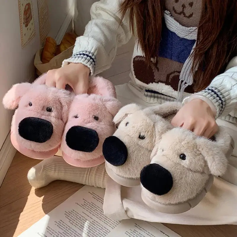 Children's Cartoon Puppy Plush Slippers | Cozy Warm Home Slides