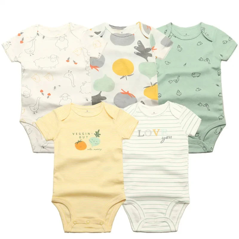 Pelele de algodón suave para bebés recién nacidos | Conjunto de 5 piezas de ropa para bebé con dibujos animados