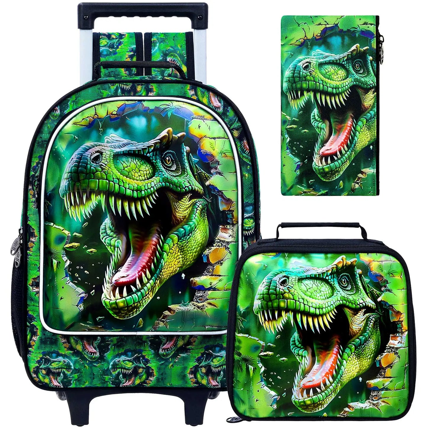 3PCS Shark Rolling Backpack for Boys | Kids Wheeled School Bag