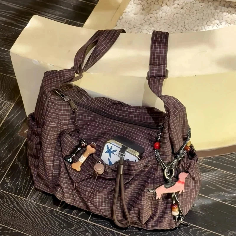 Stylish Plaid Nylon Shoulder Tote Bag | Versatile Everyday Accessory