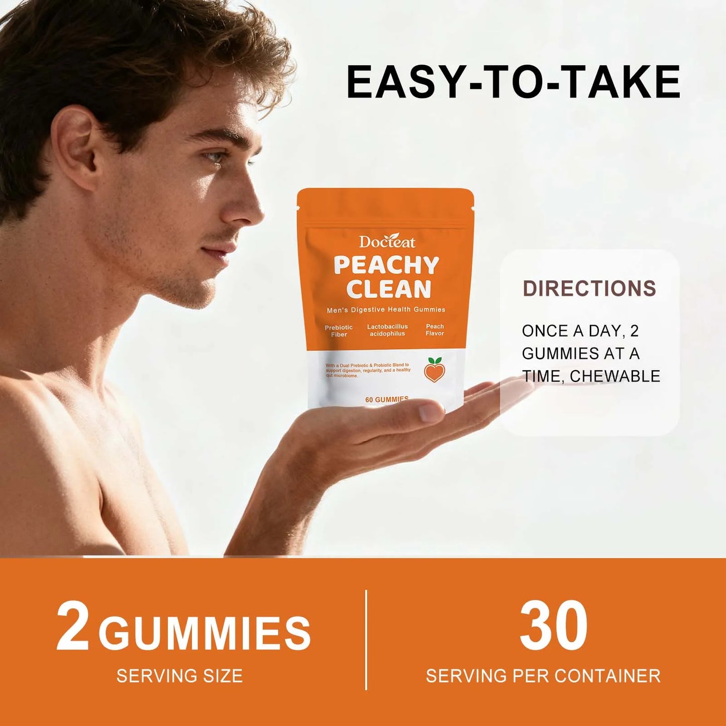 Men's Digestive Health Gummies | Peach Flavor Probiotic Blend