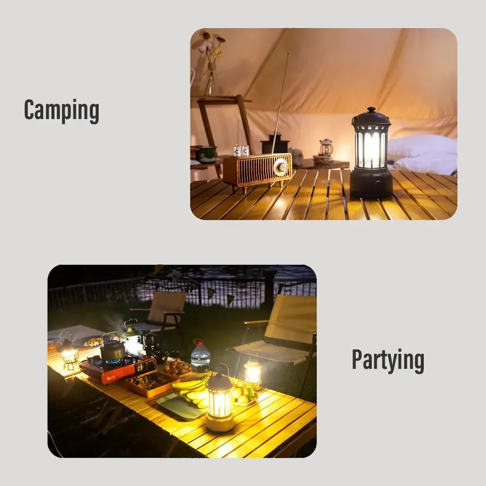 Linterna de camping de estilo romano vintage | Luz exterior recargable