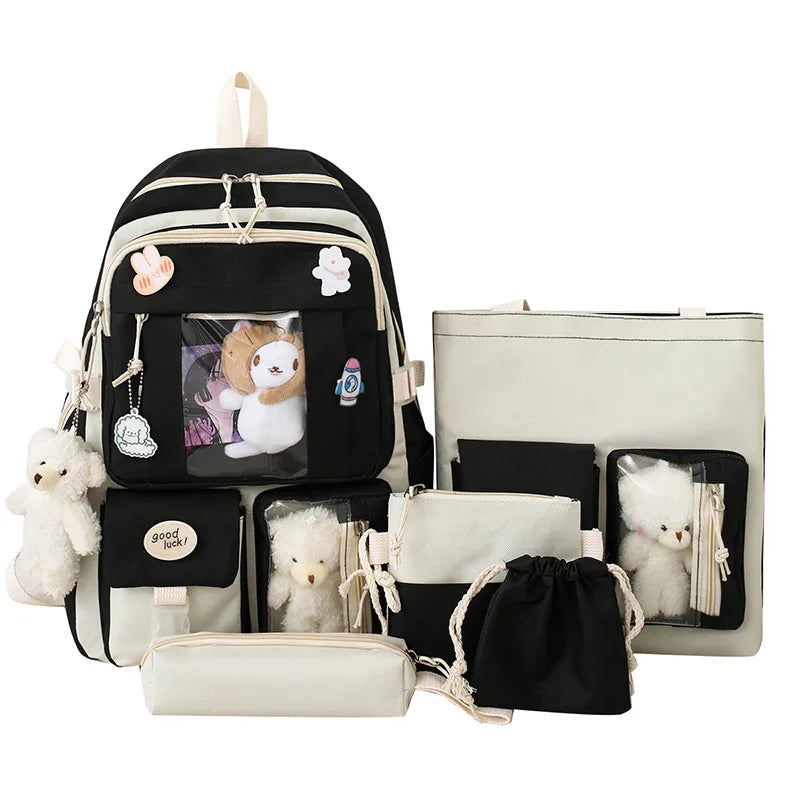 Large Capacity Kids Backpack | Versatile Nylon School Bag Set