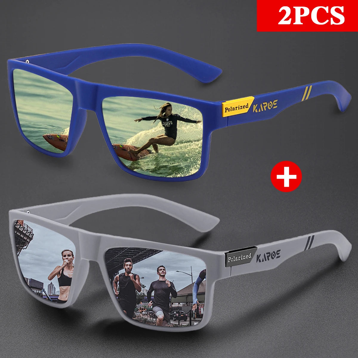 KAROS 2Pcs Polarized Sport Glasses Set for Men & Women UV400 Protection Eyewear for Fishing Cycling Driving Travel & Hiking YZ23