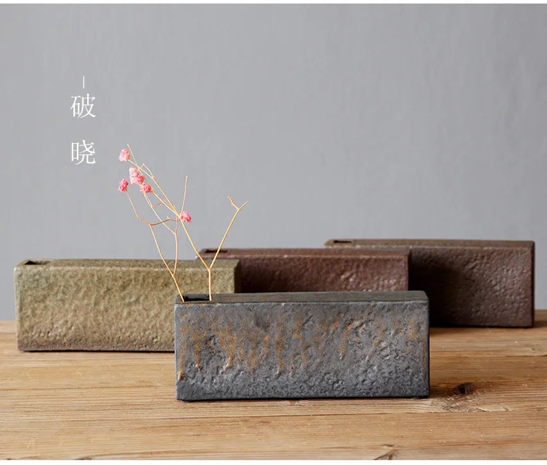 Japanese Style Tabletop Zen Floral Arrangement Pottery Vase