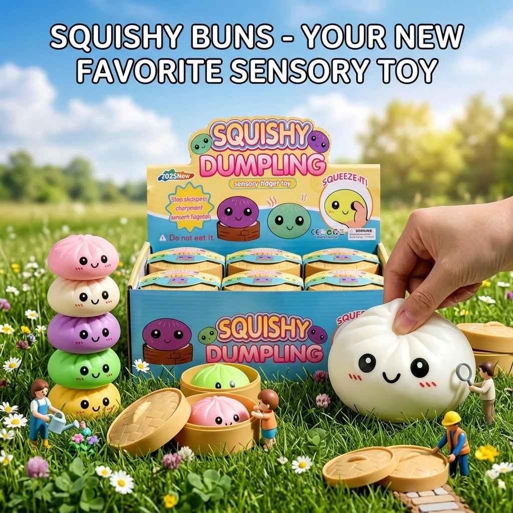 Mystery Dumpling Squishy Box: Glitter Bao Bun with Steamer Attachment, Blind Box Surprise Fidget, Aesthetic Desktop Ornament