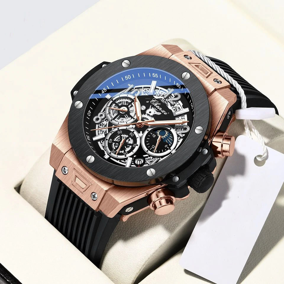 Stylish Big Dial Men's Watch | Multi-Function Rubber Strap