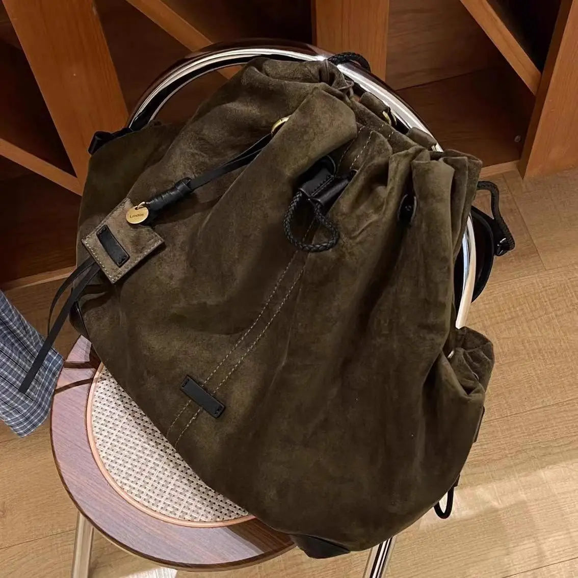 Trendy Retro Frosted Suede Bucket Backpack | Stylish Large Capacity Bag