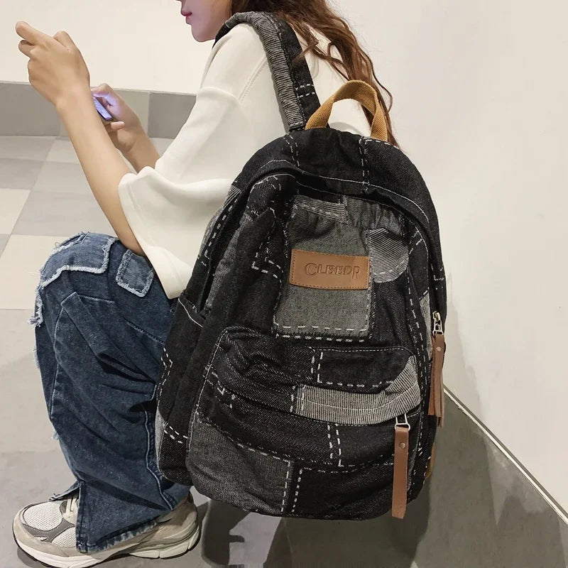 Trendy Washed Denim Backpack | Stylish College Laptop Bag