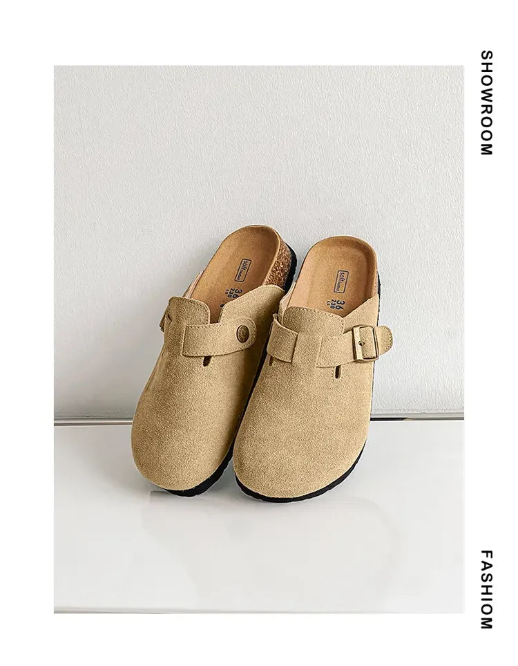 Cow Suede Cork Mules Slippers for All Seasons | Comfortable Clogs
