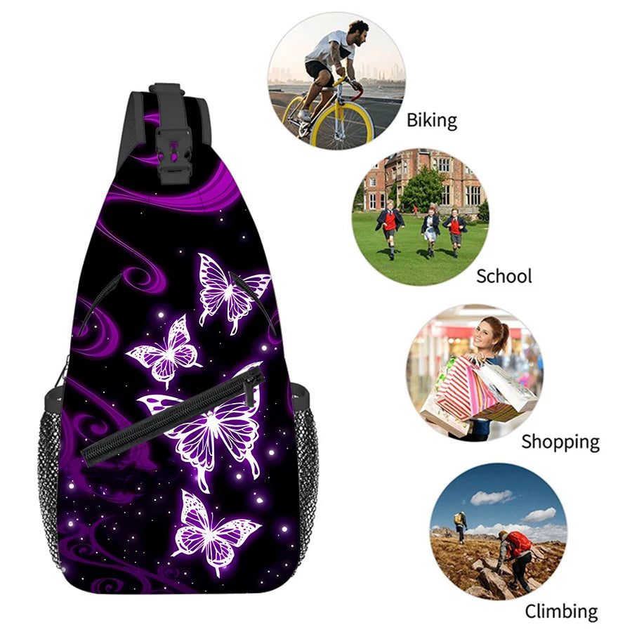 Purple Butterfly Small Chest Bag | Fashionable Outdoor Accessory