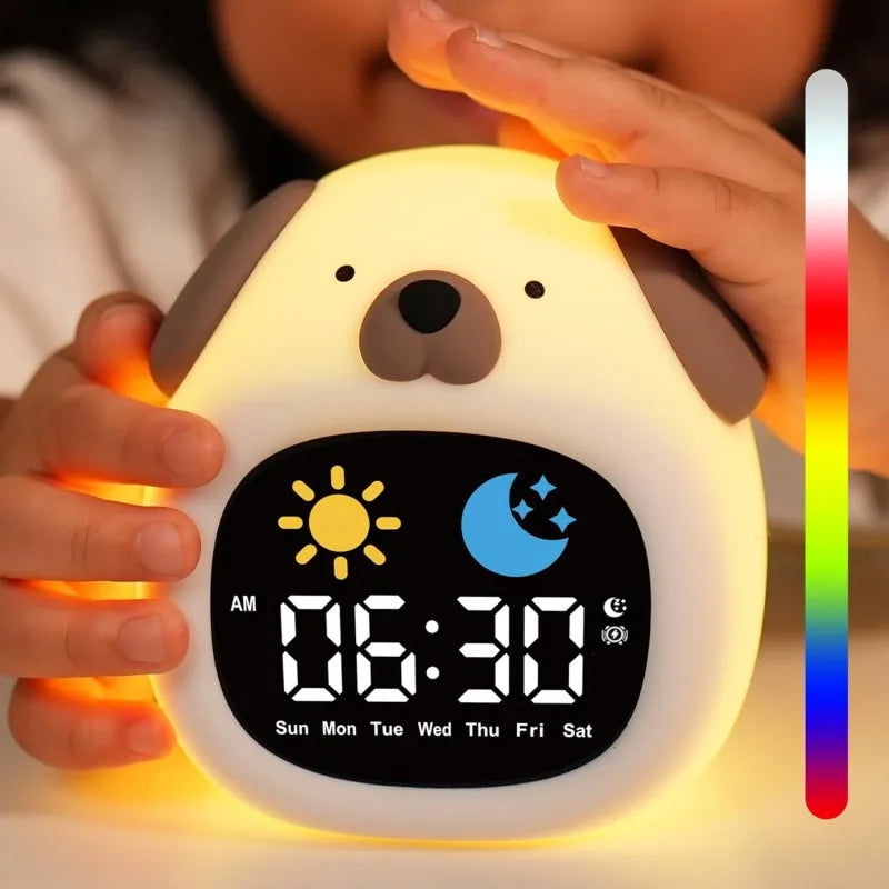 Cute Puppy-Shaped Kids Alarm Clock | Toddler Sleep Training Light