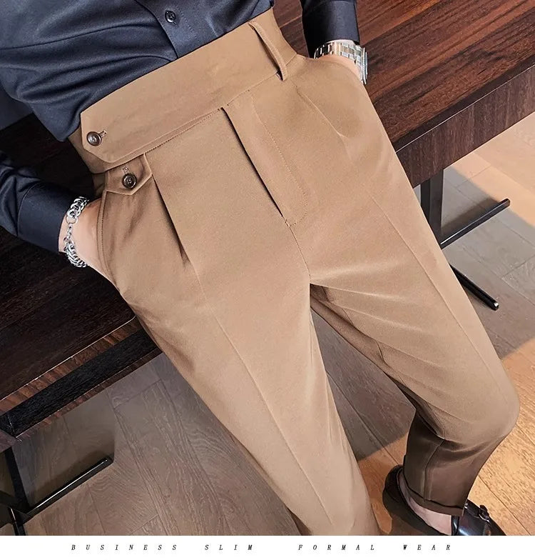 Stylish High Waist Slim Fit Suit Pants for Men | Comfortable Fashion