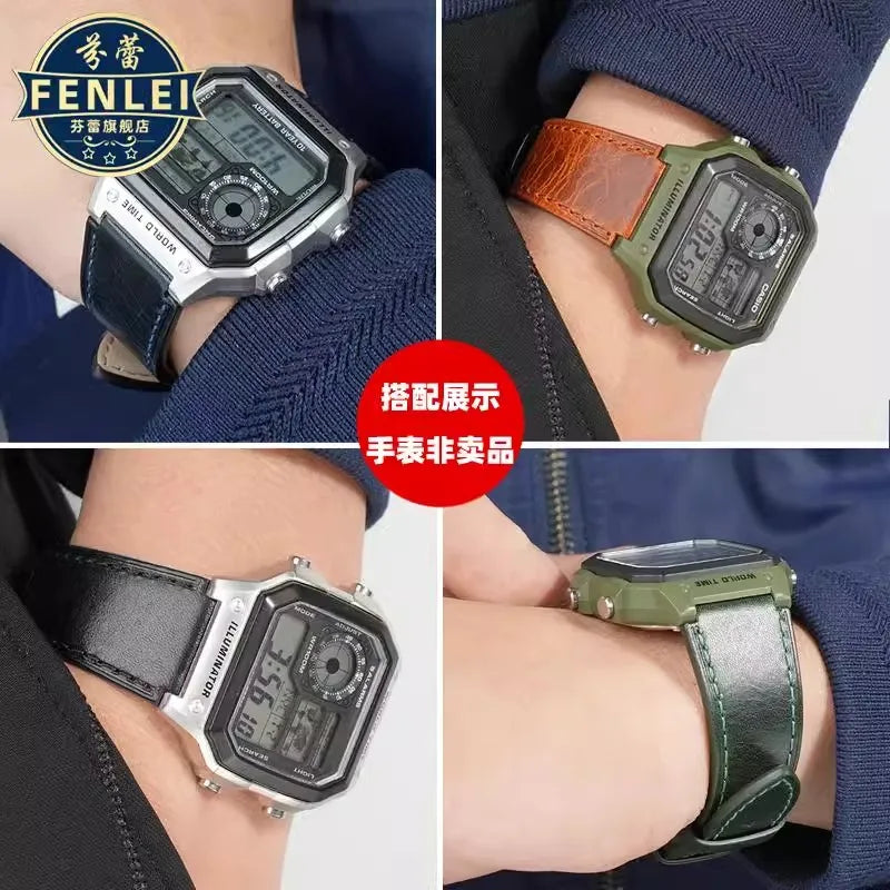 Retro Genuine Leather Watchband | Vintage Men's Bracelet 18MM