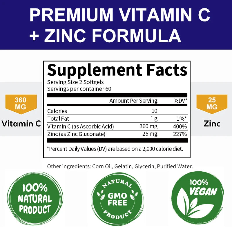 Vitamin C and Zinc Supplement | Powerful Antioxidant Booster