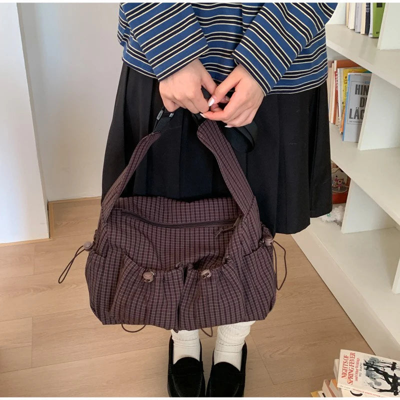 Stylish Plaid Nylon Shoulder Tote Bag | Versatile Everyday Accessory