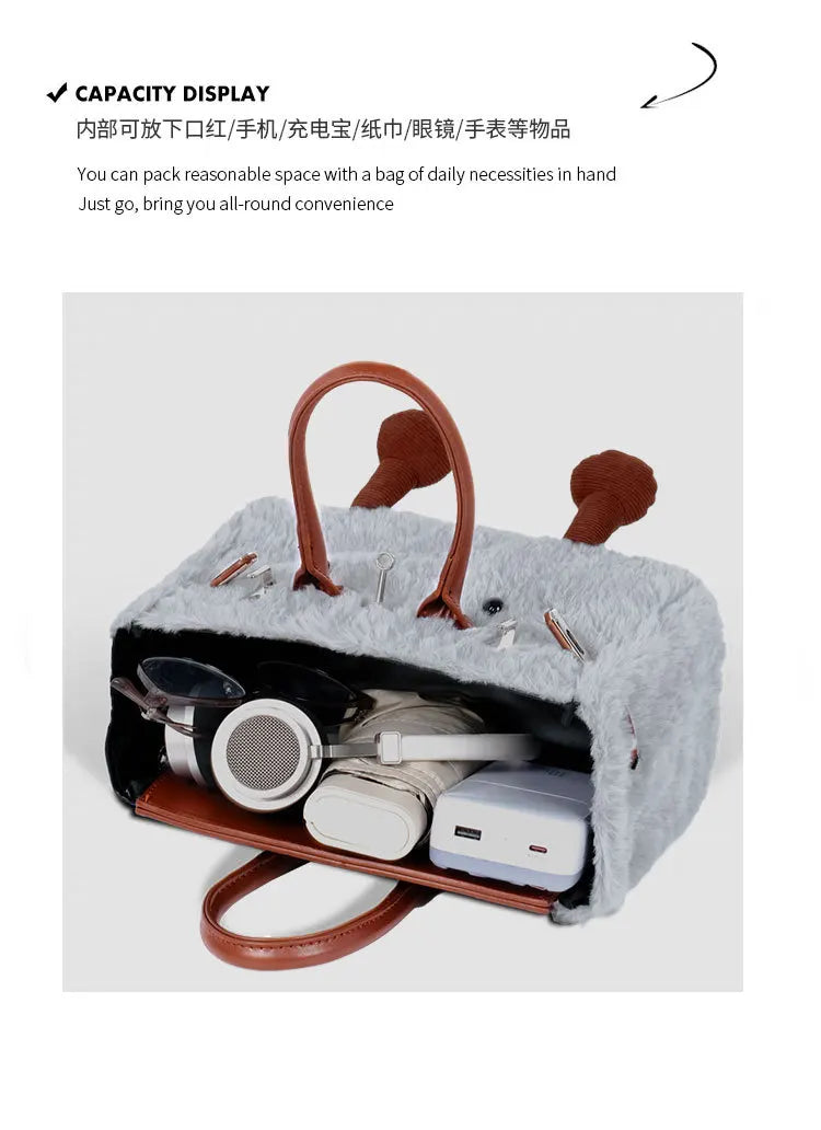 Cute Plush Messenger Bag | Cartoon Fashion Handbag for All