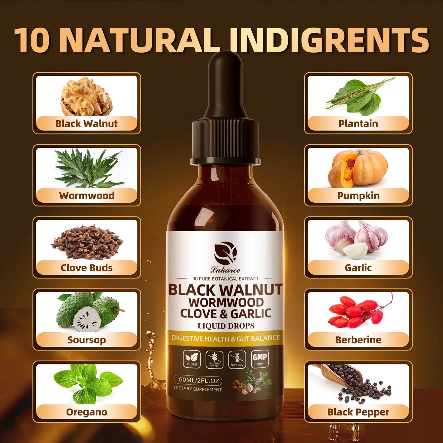 60ML Black Walnut & Wormwood Drops for Digestion & Immunity